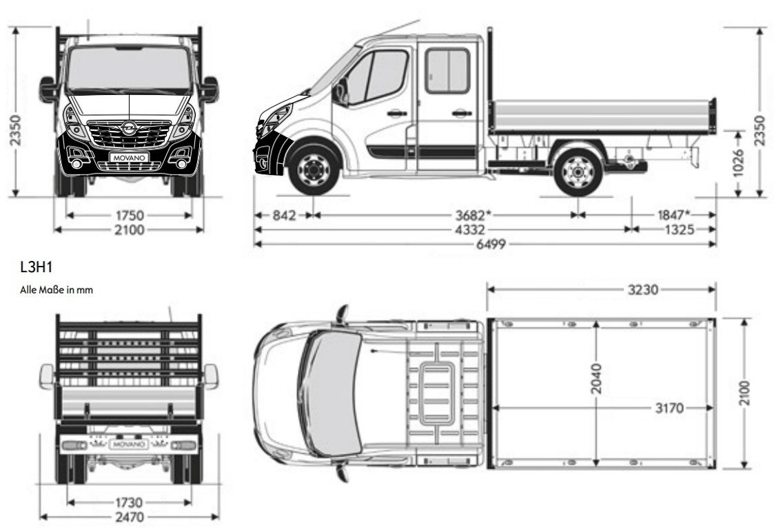 Opel Movano sklopný valník L3 3,5t 2.3D Opel Movano